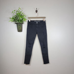 American Eagle Jeans Mid Rise Jegging Skinny Distressed Black Wash Ripped AE 2